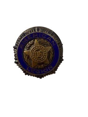American Legion Screwback Lapel Pin Blue Enamel Gold Tone US Star Sterling PAT'D